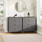 2 tables de chevet cannelées en bois, commode à 3 tiroirs de 69,85 cm de large, tables de nuit modernes, commode de chambre à coucher, salon