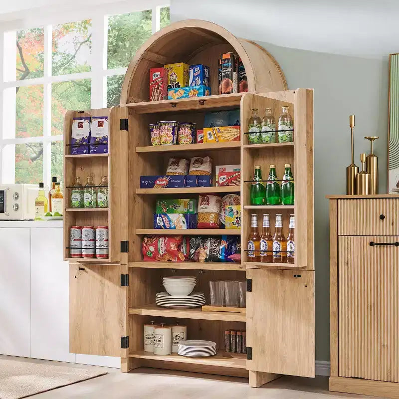 Garde-manger haut et arqué de 71 po, armoire de rangement moderne avec 3 tablettes réglables, 6 tablettes de porte, pour cuisine, salon