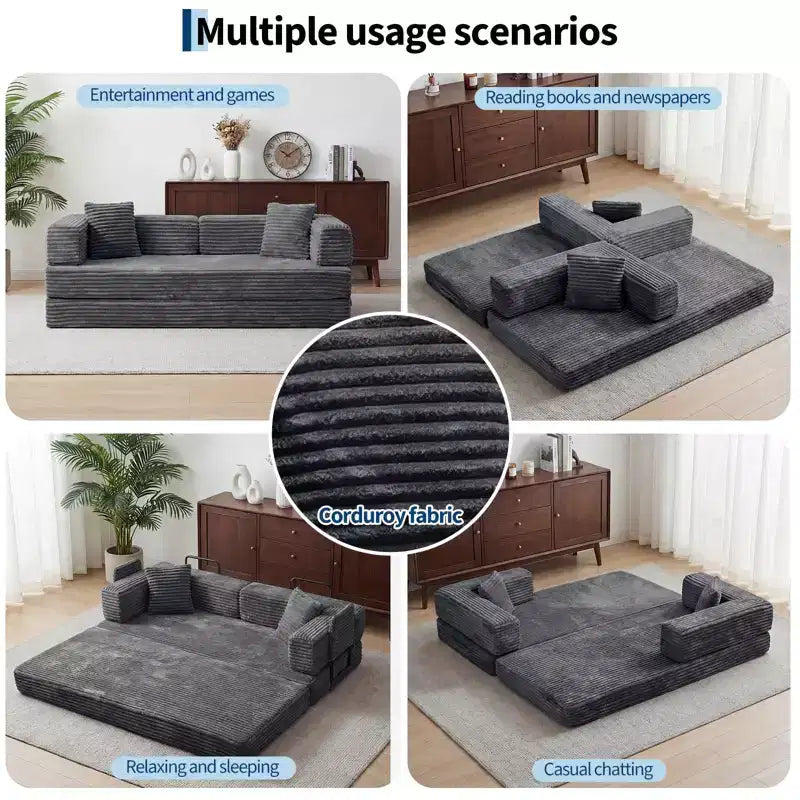 Canapé-lit convertible 5-en-1 de 80,7 po, velours côtelé, 544 kg, aucun assemblage requis
