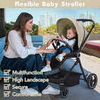 Poussette Bébé, Poussette Pliante - Poussette Haute pour Nouveau-né et Tout-petit, Landau Convertible avec Dossier Réversible