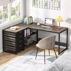 Bureau d'angle en L réversible de 59 po avec tiroirs de rangement, gris