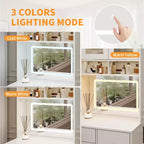 Coiffeuse 3-en-1 avec miroir lumineux, table de toilette compacte avec tiroirs, compartiment de rangement et tabouret roulant pour chambre à coucher