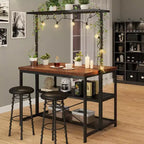 Îlot de cuisine avec rangement, étagère de boulanger, table d'îlot pour cuisine, étagère de micro-ondes à 3 niveaux, grande table de bar à café, étagère de rangement, 5 crochets