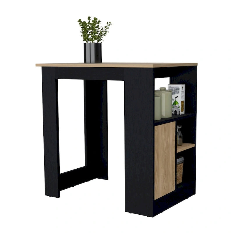 FM MOBILIER Îlot de cuisine Arial en mélaminé, noir/chêne naturel
