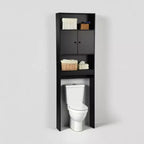 FurnitureR Meuble de Rangement Au-Dessus des Toilettes, Étagère de Rangement de Salle de Bain à 3 Niveaux avec Deux Portes et Rangement Ouvert, Meuble Autoportant pour Salle de Bain, Hauteur 194 cm
