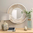 Miroir mural en bois 35x35 avec effet blanchi crème - Olivia & May : Aucun assemblage, cadre en MDF, usage intérieur