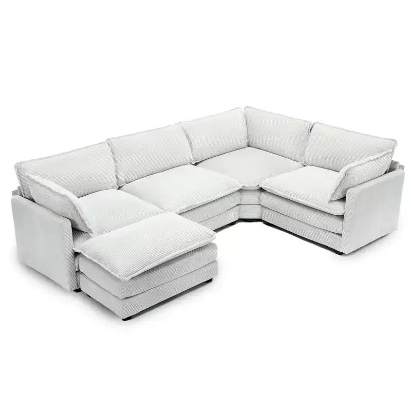 Canapé modulaire moderne 5 places en velours côtelé, surdimensionné, 113,4 po (L) x 79,13 po (l), avec pouf, canapé en U avec coin salon, HYLEORY