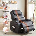 Fauteuil inclinable électrique avec fonction releveur, massage et chauffage Bestier 34,6 po, fauteuil inclinable en similicuir avec poches latérales et porte-gobelets