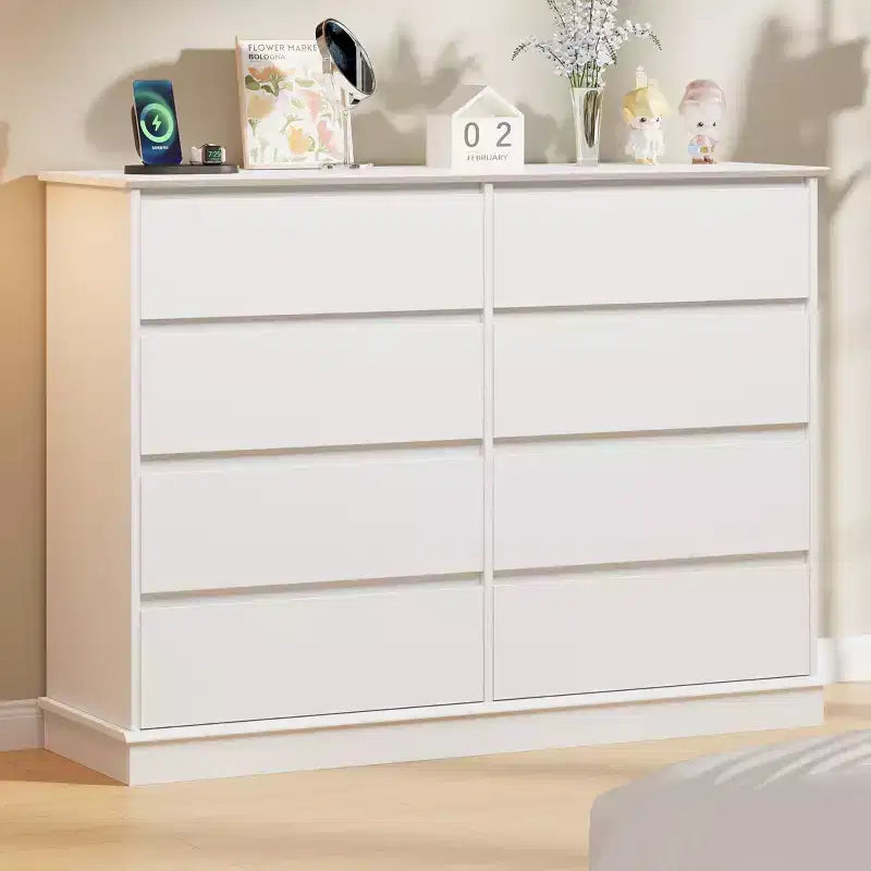 Commode moderne de chambre à 8 tiroirs, unité de rangement en bois pour placard, large commode
