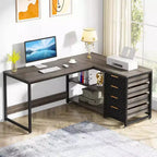 Bureau d'angle en L réversible de 59 po avec tiroirs de rangement, gris