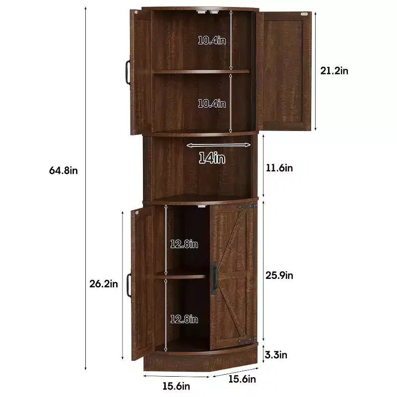 COZONY Meuble d'angle de ferme 65" avec portes et étagères réglables, Armoire de rangement d'angle haute pour cuisine et salon