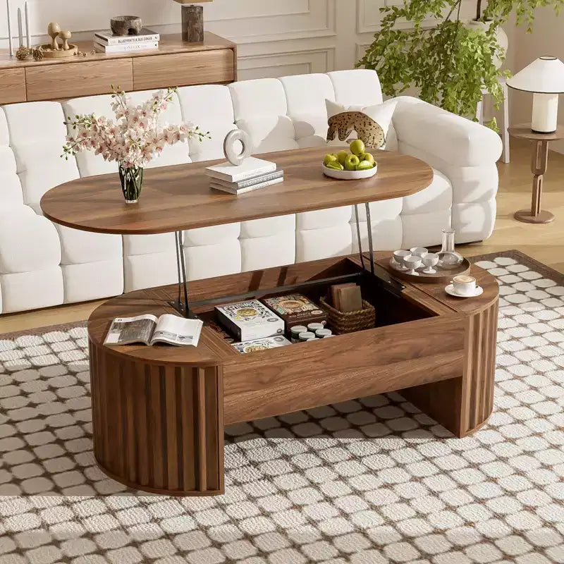 Table basse relevable de 47,2 po, table de salon ovale en bois avec rangement caché, table basse moderne pour salon, chambre à coucher ou bureau
