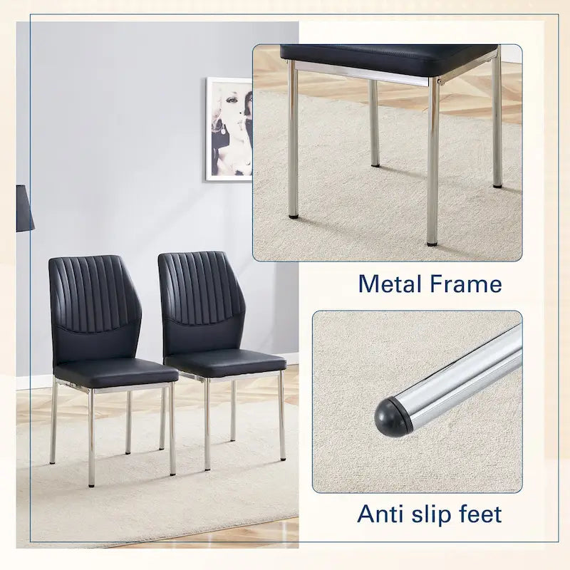 Ensemble de 6 chaises de salle à manger de luxe simples en PU haute résilience avec pieds en métal argenté, chaises d'appoint sans accoudoirs pour cuisine