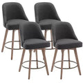 Lot de 4 tabourets de bar pivotants à hauteur de comptoir Bekrvio 26 po avec dossiers et pieds en bois, tabourets de bar rembourrés en tissu lin/similicuir pour îlot de cuisine