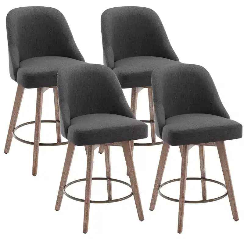 Lot de 4 tabourets de bar pivotants à hauteur de comptoir Bekrvio 26 po avec dossiers et pieds en bois, tabourets de bar rembourrés en tissu lin/similicuir pour îlot de cuisine