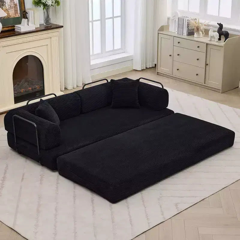 78.7 Canapé-lit futon 4-en-1 sans accoudoirs en velours côtelé, causeuse pliante avec oreillers (aucun assemblage requis)
