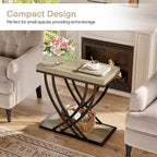 Table d'appoint Lantine, table d'appoint étroite à 2 niveaux pour salon, tables de chevet industrielles avec cadre métallique pour chambre à coucher, canapé, petits espaces, gris