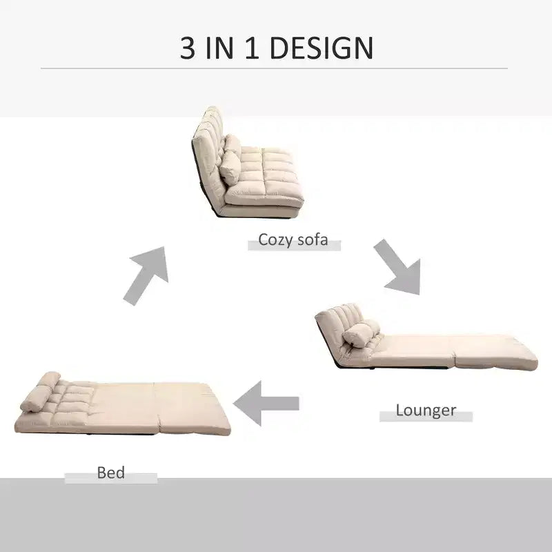 Canapé-lit convertible au sol, lit pliant, chaise longue d'appoint avec 2 oreillers, dossier et appuie-tête réglables, 130 cm de long
