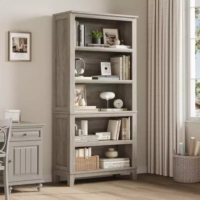 GustoWave 71 Grande bibliothèque avec étagères réglables 80 cm de large Étagère en bois à 5 niveaux Bibliothèques de style Ferme Bibliothèque Vintage