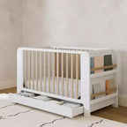 Lit bébé convertible 4-en-1 avec tiroir et étagères amovibles, base de matelas réglable