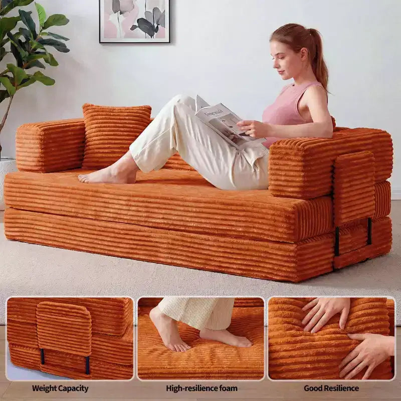 Canapé-lit convertible 5-en-1 de 80,7 po, velours côtelé, 544 kg, aucun assemblage requis