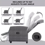 Fauteuil inclinable en osier intérieur/extérieur avec table rabattable, pompe à air, 155° à plat, chaise longue inclinable en osier réglable avec dossier et repose-pieds