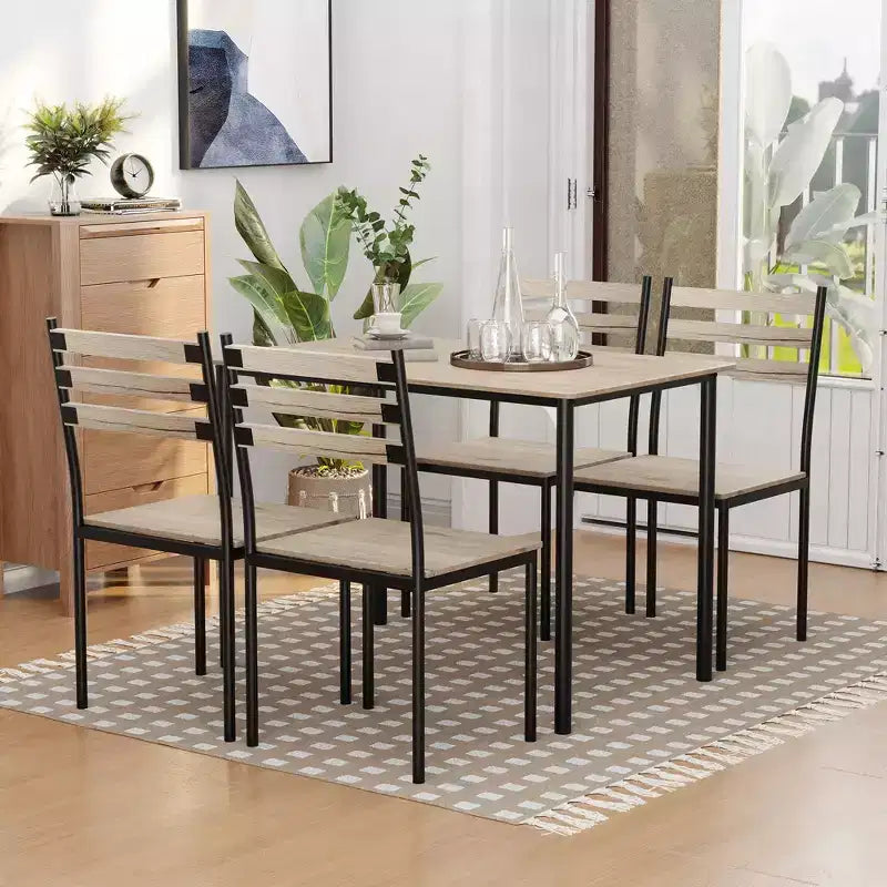 HOMCOM Ensemble table de salle à manger/cuisine de style moderne 5 pièces, 1 table et 4 chaises avec pieds en métal, convient pour l'extérieur