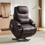 Fauteuil inclinable électrique avec fonction releveur, massage et chauffage Bestier 34,6 po, fauteuil inclinable en similicuir avec poches latérales et porte-gobelets