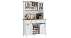 Meuble de bar de ferme 72 po avec porte coulissante de style grange Grand buffet de cuisine avec huche, station de recharge, 2 tiroirs et 8 étagères de rangement Café