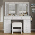 BALHAM TRADE-Coiffeuse 15 tiroirs 3 modes de couleur Luminosité réglable Plateau en verre Coiffeuse avec tabouret