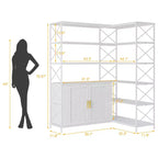 Étagère d'angle – Bibliothèque d'angle à 6 niveaux avec rangement, étagère en forme de L style ferme avec placard, bibliothèque industrielle moderne pour bureau à domicile