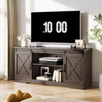 Meuble TV de style ferme pour téléviseurs jusqu'à 65 pouces, meuble de divertissement avec portes coulissantes de grange et armoires de rangement, console multimédia pour salon, chambre à coucher