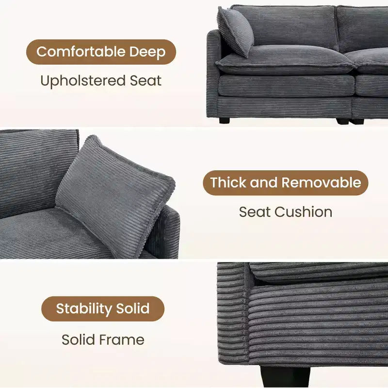 Canapé modulaire moderne 5 places en velours côtelé, surdimensionné, 113,4 po (L) x 79,13 po (l), avec pouf, canapé en U avec coin salon, HYLEORY