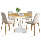 Ensemble de salle à manger rond 5 pièces, table piédestal 37" avec plateau aspect bois et chaises courbées rembourrées, style moderne-Panipeachy
