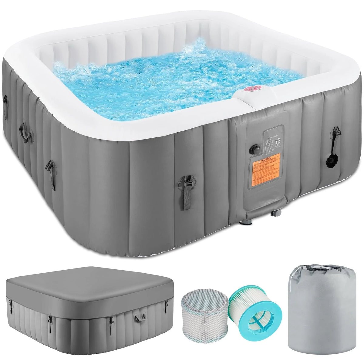 Spa gonflable extérieur 4-6 personnes avec panneau de contrôle et 130 jets, couverture isolante et tapis de sol - 190,5 cm L