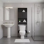 FurnitureR Meuble de Rangement Au-Dessus des Toilettes, Étagère de Rangement de Salle de Bain à 3 Niveaux avec Deux Portes et Rangement Ouvert, Meuble Autoportant pour Salle de Bain, Hauteur 194 cm