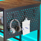 Bureau d'ordinateur en L, bureau de jeu avec tiroir à clavier, prises de courant et éclairage LED