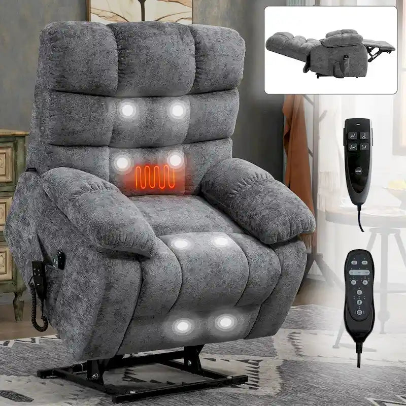 Fauteuil inclinable électrique double moteur avec massage et chaleur pour personnes âgées, grands fauteuils inclinables simples "Lazy Boy" avec télécommande