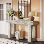 Console de ferme de 63 po, table d'appoint rectangulaire en bois blanc vieilli pour entrée, couloir et salon.