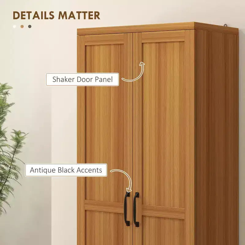 Garde-manger de cuisine 2 portes de 160 cm, meuble de rangement autoportant avec 5 étagères et 2 étagères réglables pour salle à manger