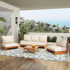 Christopher Knight Home Tavriel Ensemble de 5 places assises de terrasse en bois d'acacia style moderne du milieu du siècle avec coussins épais, table non incluse