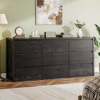 Commode à 9 tiroirs pour chambre à coucher, grande commode moderne en bois avec grand espace de rangement, organisateur de commode en bois pour salon, couloir, entrée