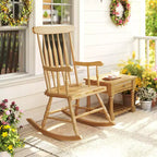 Costway Lot de 2 chaises à bascule en bois, finition brillante, blanc/café