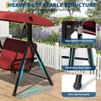 Balançoire de jardin 2 places avec auvent, assise rembourrée, cadre en fer robuste, banc d'extérieur résistant aux intempéries pour patio, balcon ou arrière-cour