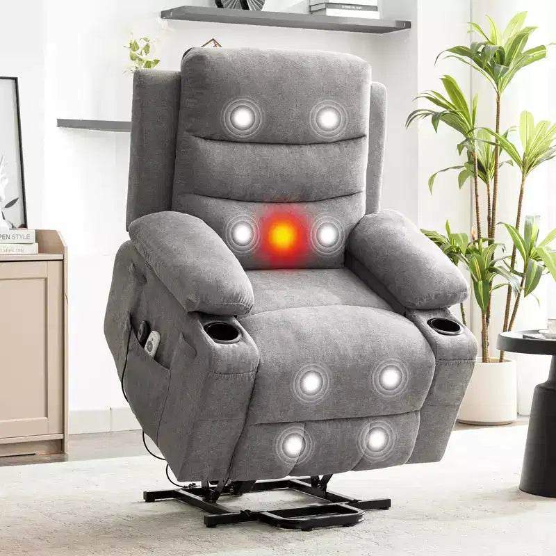 Fauteuil inclinable releveur avec massage et chauffage, fauteuils inclinables électriques surdimensionnés, siège de cinéma maison avec 2 porte-gobelets latéraux, fauteuil simple inclinable à bascule