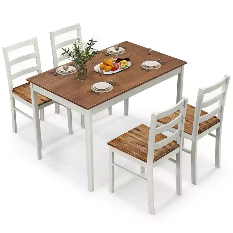 Costway Ensemble repas 5 pièces Bois massif Mobilier de cuisine avec table rectangulaire et 4 chaises Naturel/Café/Gris