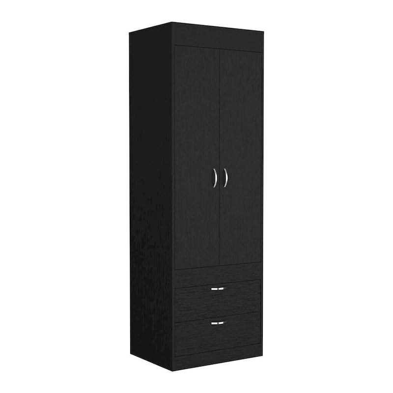 18.9 Armoire moderne à deux portes avec deux tiroirs inférieurs et tringle de suspension pour chambre à coucher
