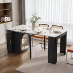 Table à manger extensible Whisen, table îlot mobile roulante avec 3 rallonges amovibles, meuble de rangement
