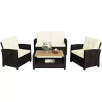 Heynemo Ensemble de mobilier de patio 4 pièces, salons de conversation de patio en osier tout temps avec table basse à 2 niveaux, canapé d'extérieur