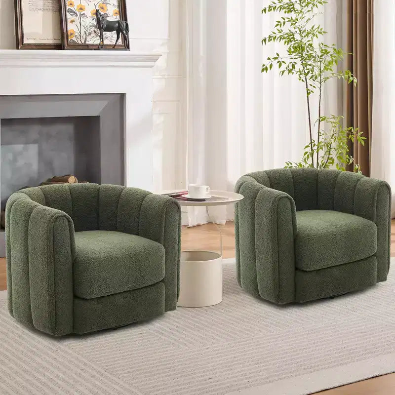 Ensemble de 2 fauteuils d'appoint pivotants à 360° modernes, revêtement en tissu doux, vert